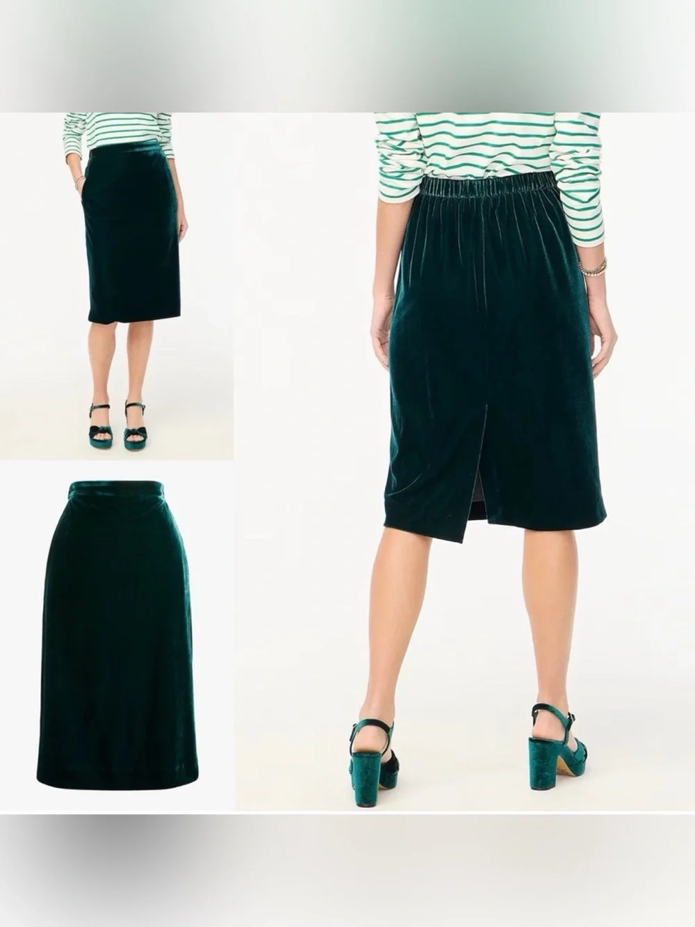 J.Crew Velvet Midi Skirt Green Size S